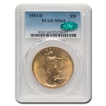 1913-D $20 St Gaudens Gold Double Eagle MS-64 PCGS CAC