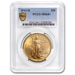 1913-D $20 St Gaudens Gold Double Eagle MS-64+ PCGS