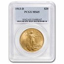 1913-D $20 St Gaudens Gold Double Eagle MS-65 PCGS