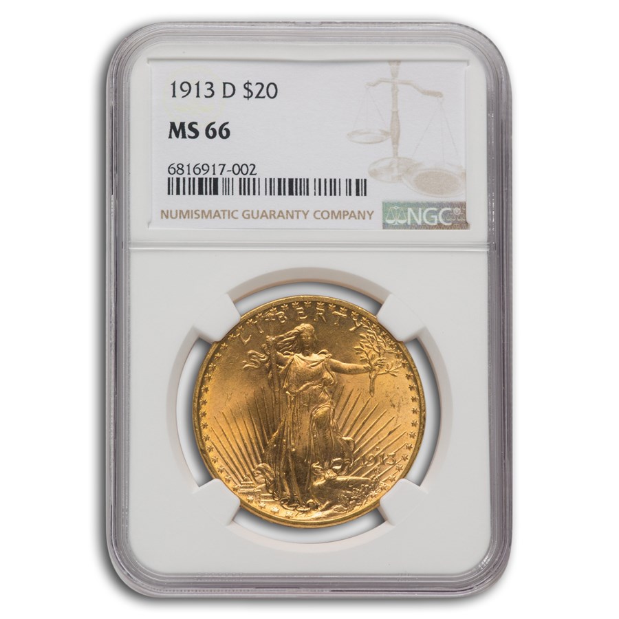 1913-D $20 St Gaudens Gold Double Eagle MS-66 NGC