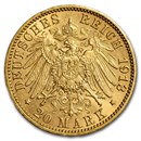 1913-J Germany Free City of Hamburg Gold 20 Mark BU