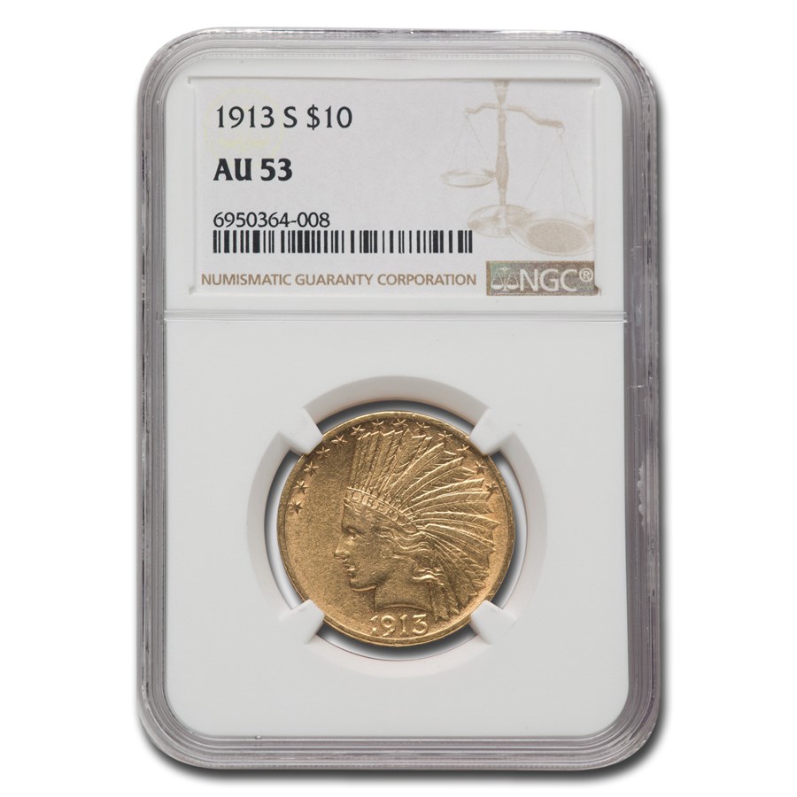 1913-S $10 Indian Gold Eagle AU-53 NGC