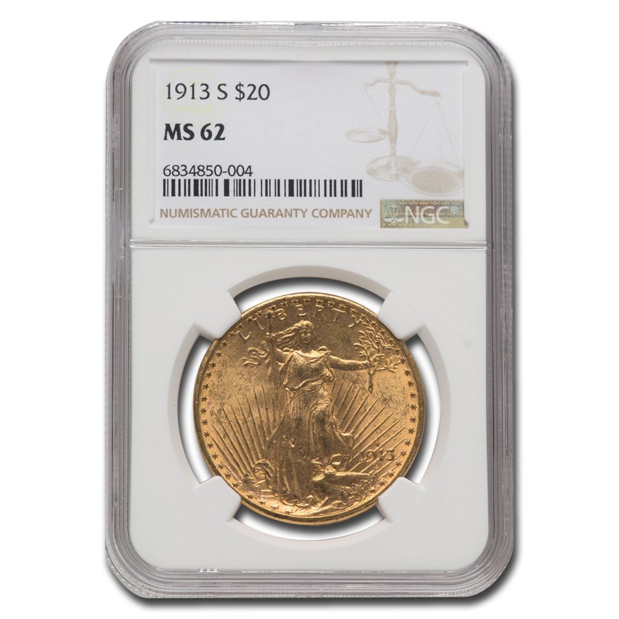 1913-S $20 St Gaudens Gold Double Eagle MS-62 NGC