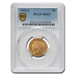 1913-S $5 Indian Gold Half Eagle MS-64 PCGS