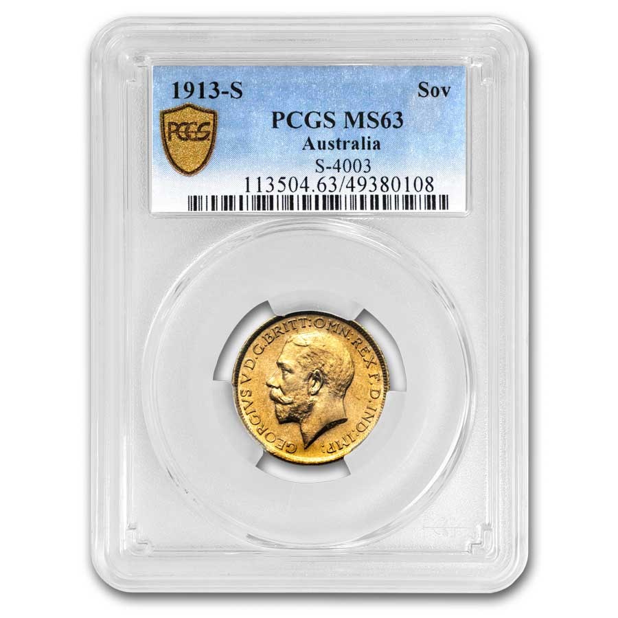 1913-S Australia Gold Sovereign George V MS-63 PCGS