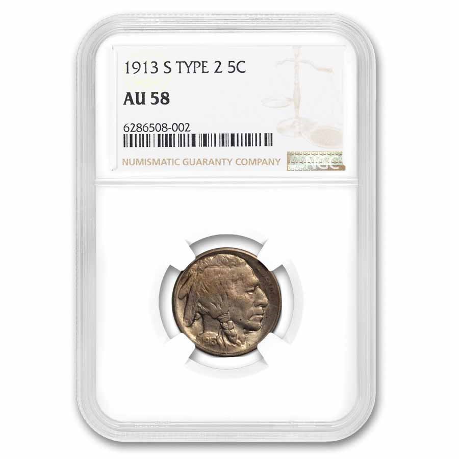 1913-S Buffalo Nickel Type-II AU-58 NGC