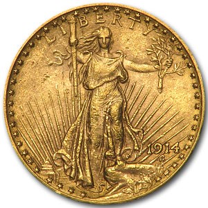 1914 $20 St Gaudens Gold Double Eagle AU