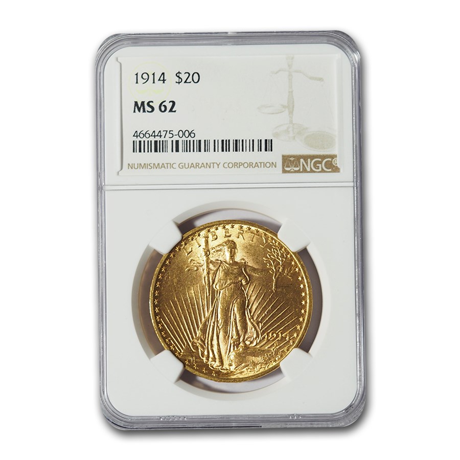 1914 $20 St Gaudens Gold Double Eagle MS-62 NGC