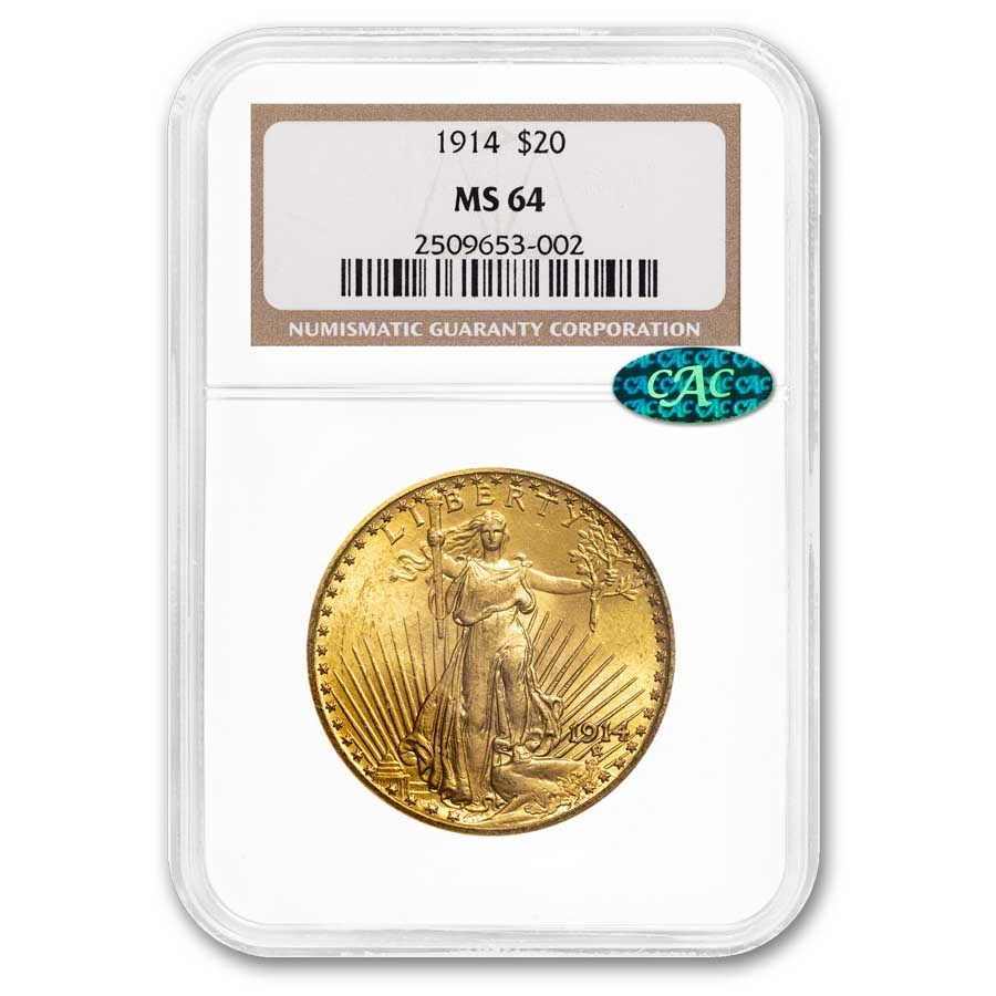 1914 $20 St Gaudens Gold Double Eagle MS-64 NGC CAC