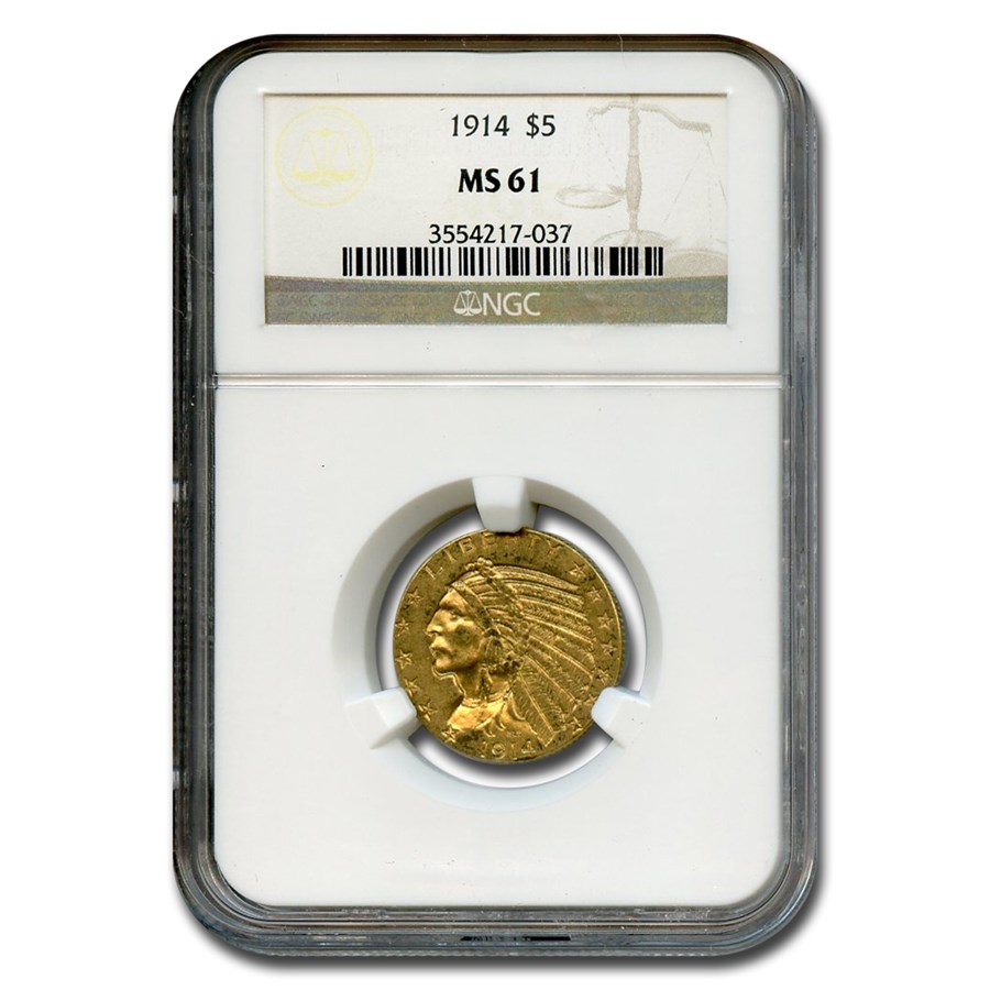 1914 $5 Indian Gold Half Eagle MS-61 NGC