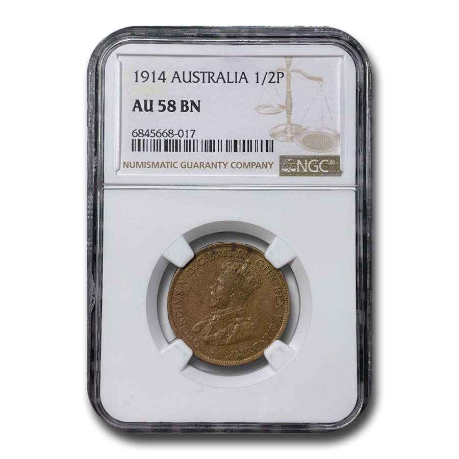 1914 Australia 1/2 Penny George V AU-58 NGC (Brown)