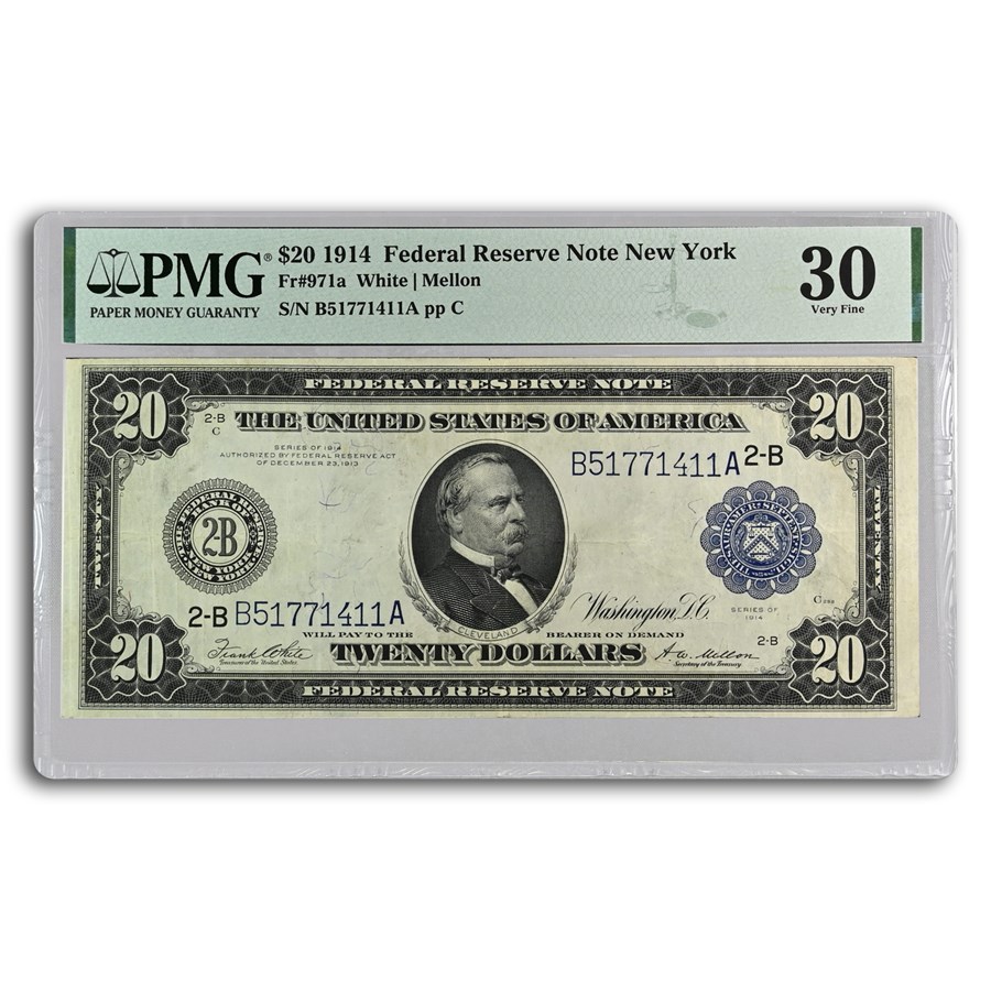 1914 (B-New York) $20 FRN VF-30 PMG (Fr#971a)