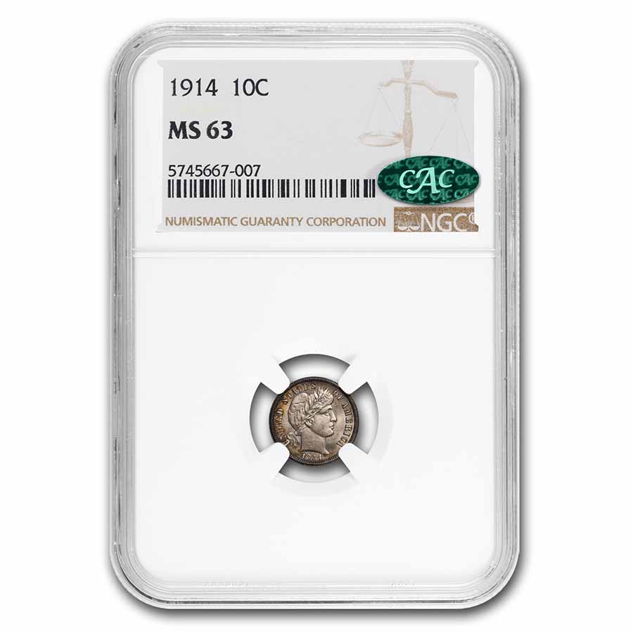 Buy 1914 Barber Dime MS-63 NGC CAC | APMEX