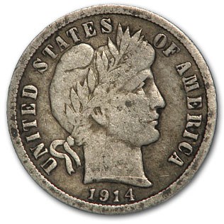 1914 Barber Dime VF