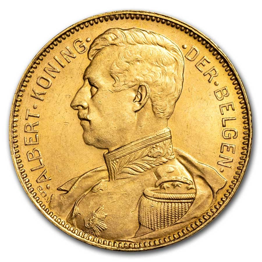 1914 Belgium Gold 20 Francs Albert I BU (Dutch Inscription)