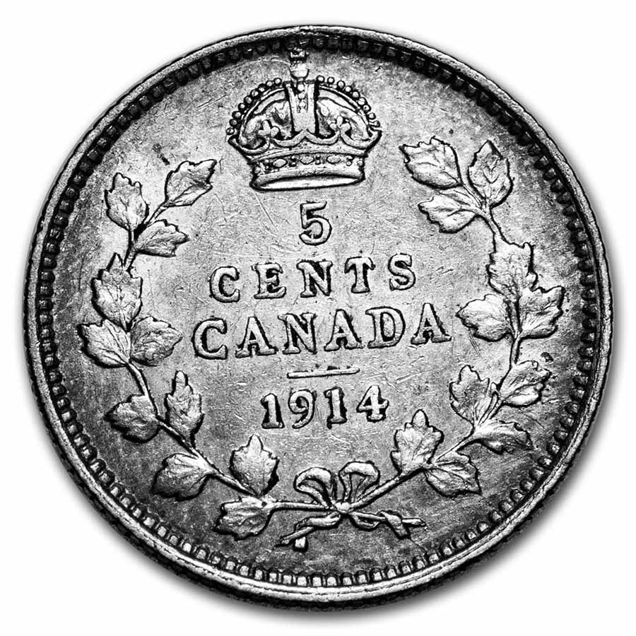 1914 Canada Silver 5 Cents George V AU