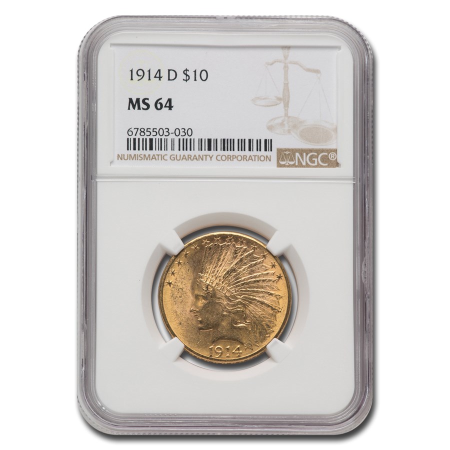 1914-D $10 Indian Gold Eagle MS-64 NGC