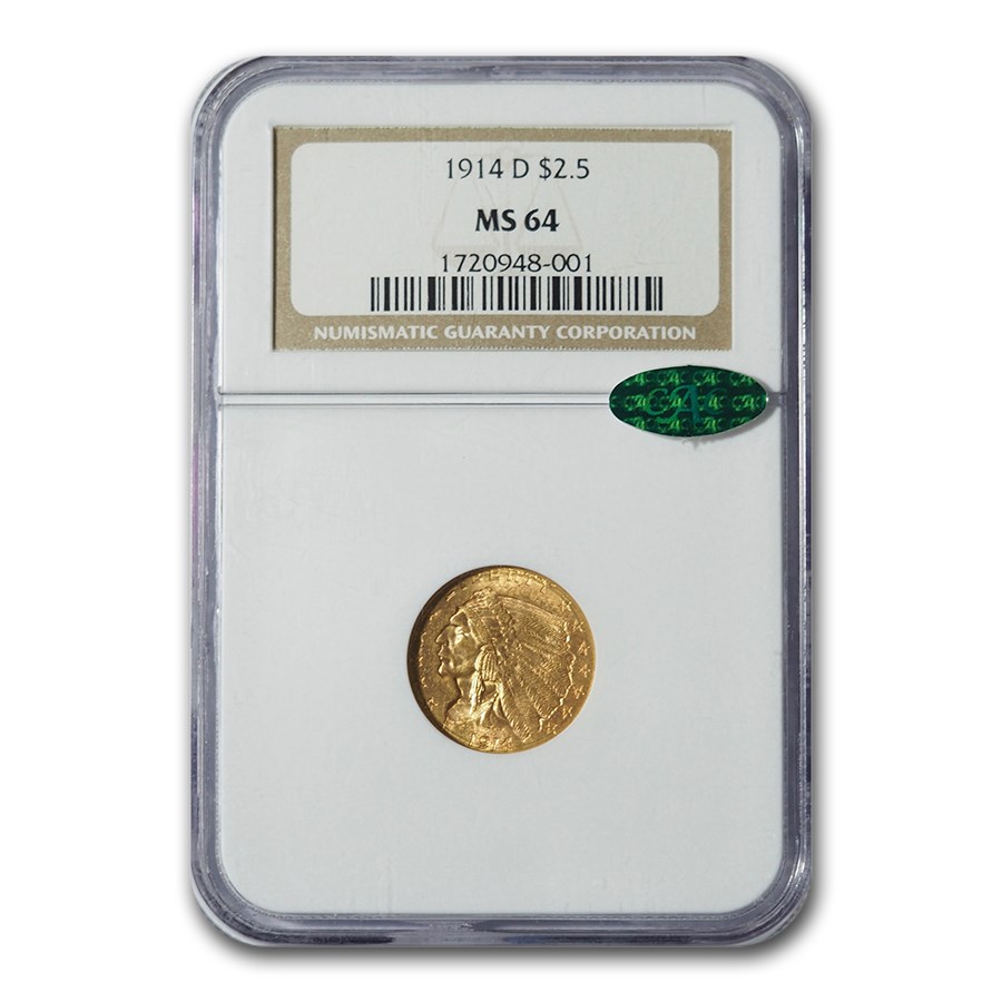 Buy 1914-D $2.50 Indian Gold Quarter Eagle MS-64 NGC CAC | APMEX