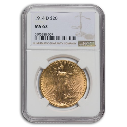 1914-D $20 St Gaudens Gold Double Eagle MS-62 NGC