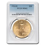 1914-D $20 St Gaudens Gold Double Eagle MS-62 PCGS