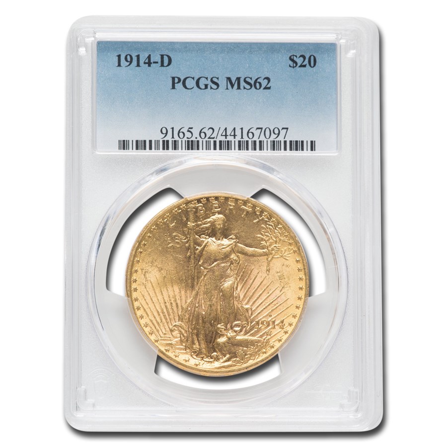 1914-D $20 St Gaudens Gold Double Eagle MS-62 PCGS