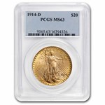 1914-D $20 St Gaudens Gold Double Eagle MS-63 PCGS