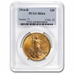 1914-D $20 St Gaudens Gold Double Eagle MS-64 PCGS