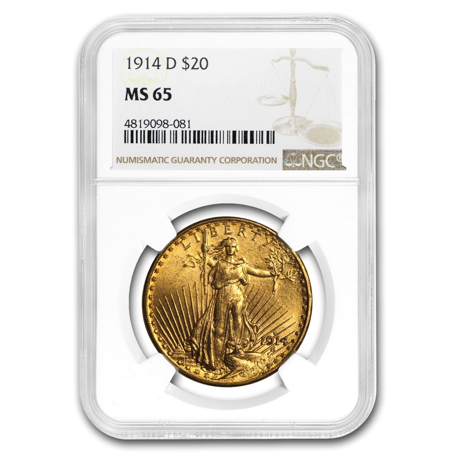 1914-D $20 St Gaudens Gold Double Eagle MS-65 NGC