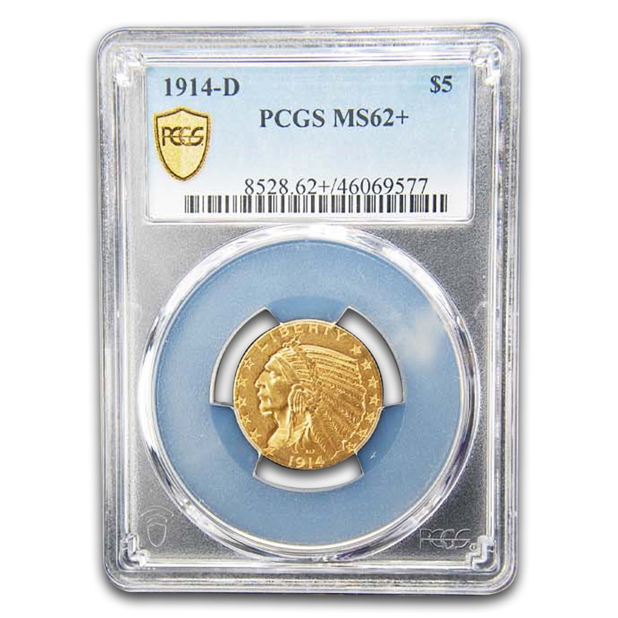 1914-D $5 Indian Gold Half Eagle MS-62+ PCGS