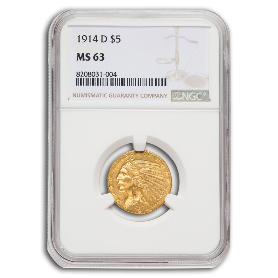 1914-D $5 Indian Gold Half Eagle MS-63 NGC