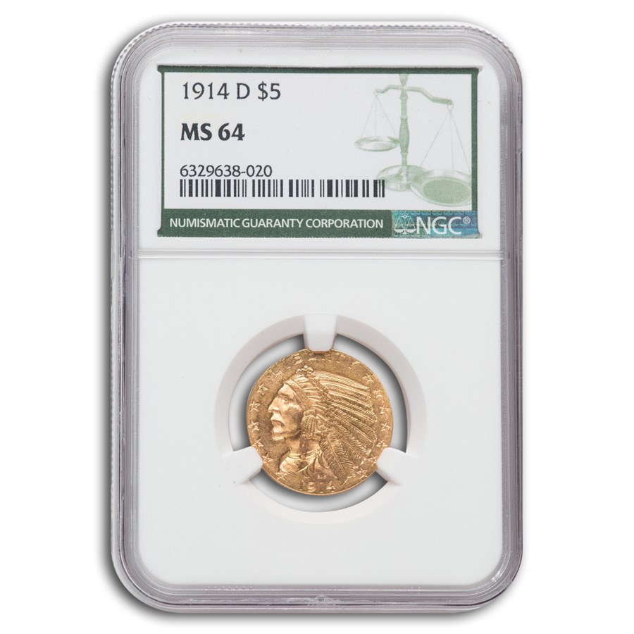 1914-D $5 Liberty Gold Half Eagle MS-64 NGC (Green Label)