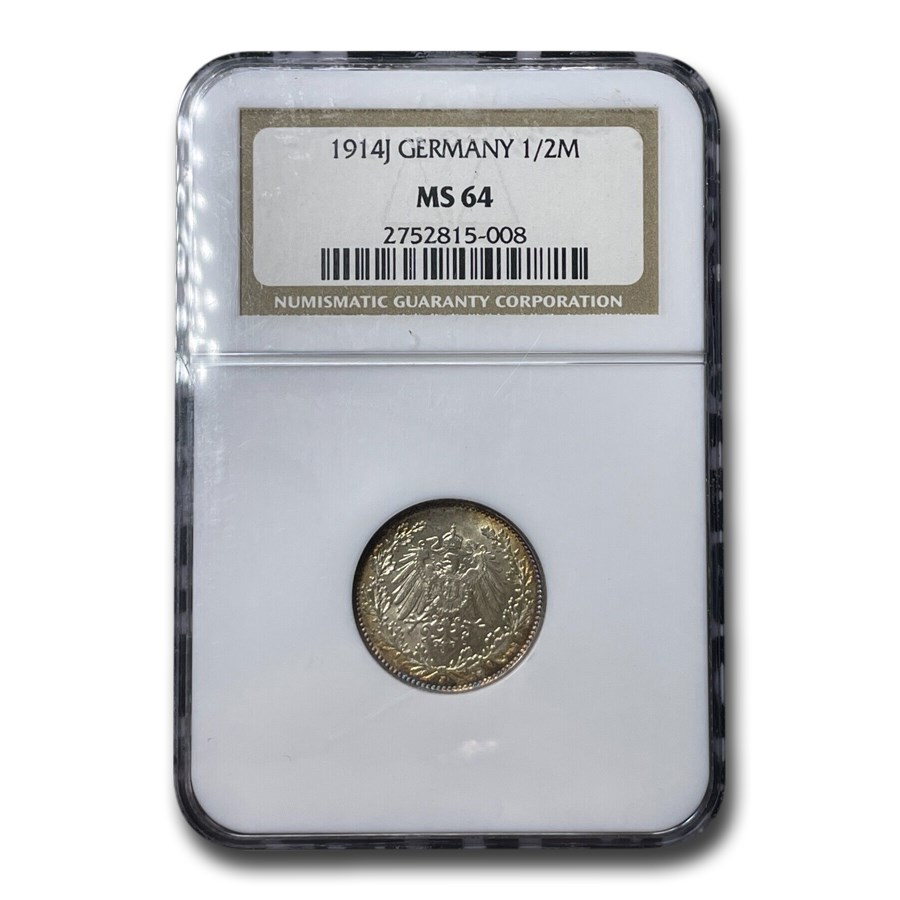 1914-J Germany Silver 1/2 Mark MS-64 NGC