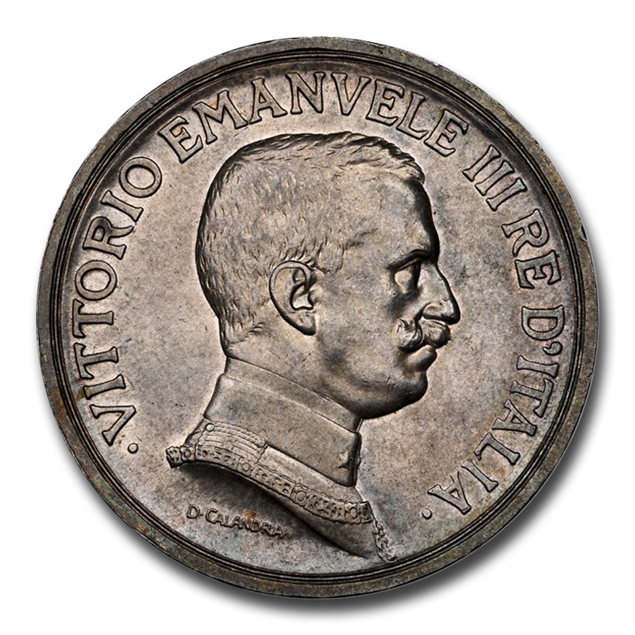 1914-R Italy Silver 5 Lire Emanuele III MS-63 NGC