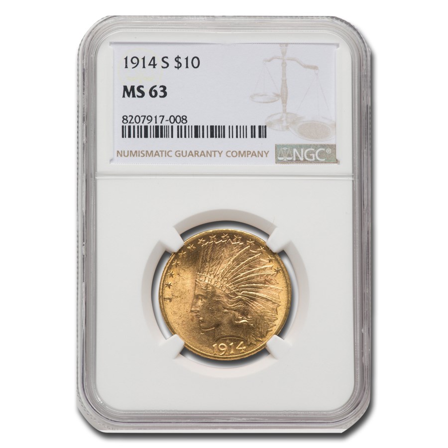 1914-S $10 Indian Gold Eagle MS-63 NGC