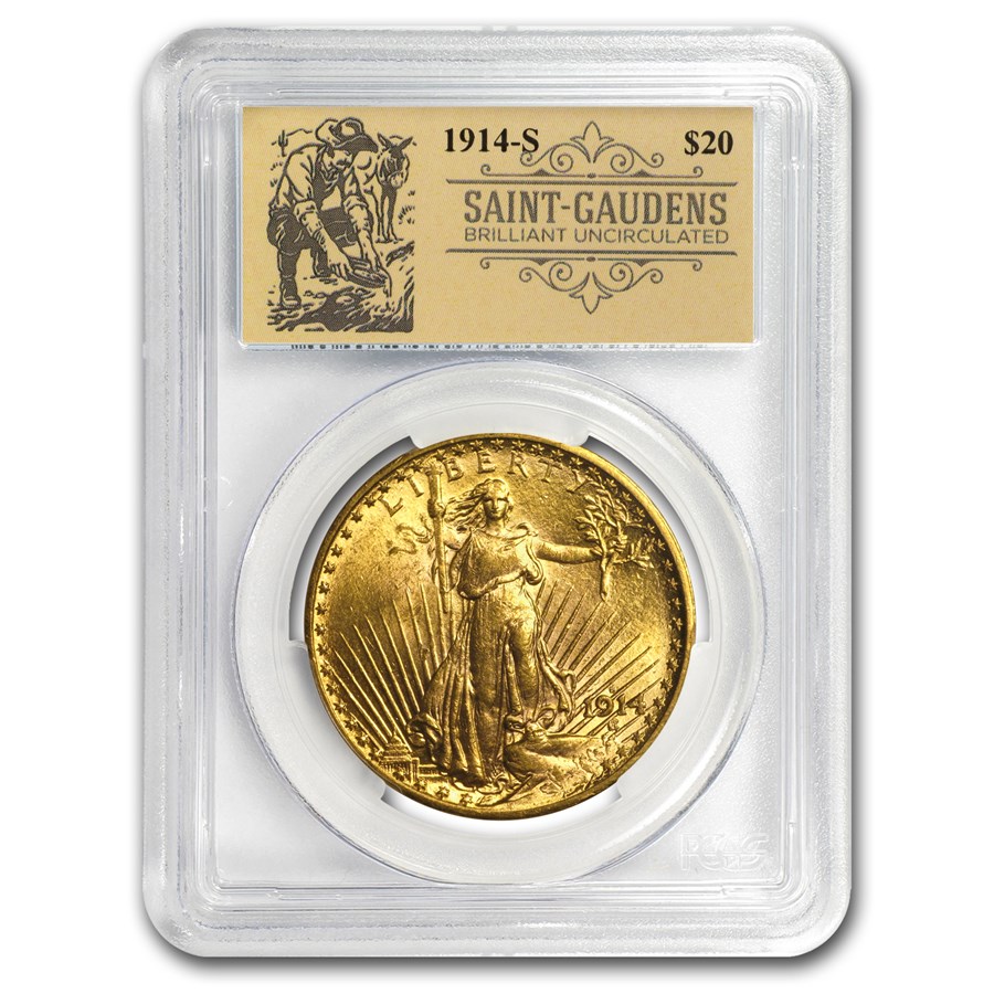 1914-S $20 St Gaudens Double Eagle BU PCGS (Prospector Label)