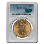 1914-S $20 St Gaudens Gold Double Eagle MS-64 PCGS CAC