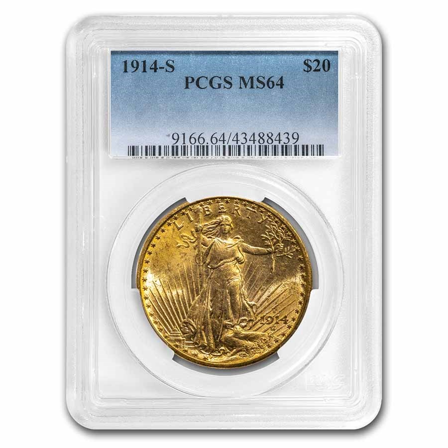1914-S $20 St Gaudens Gold Double Eagle MS-64 PCGS