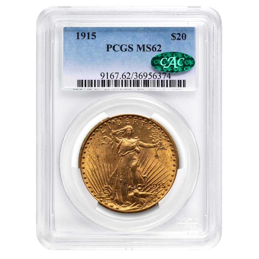 1915 $20 St Gaudens Gold Double Eagle MS-62 PCGS CAC