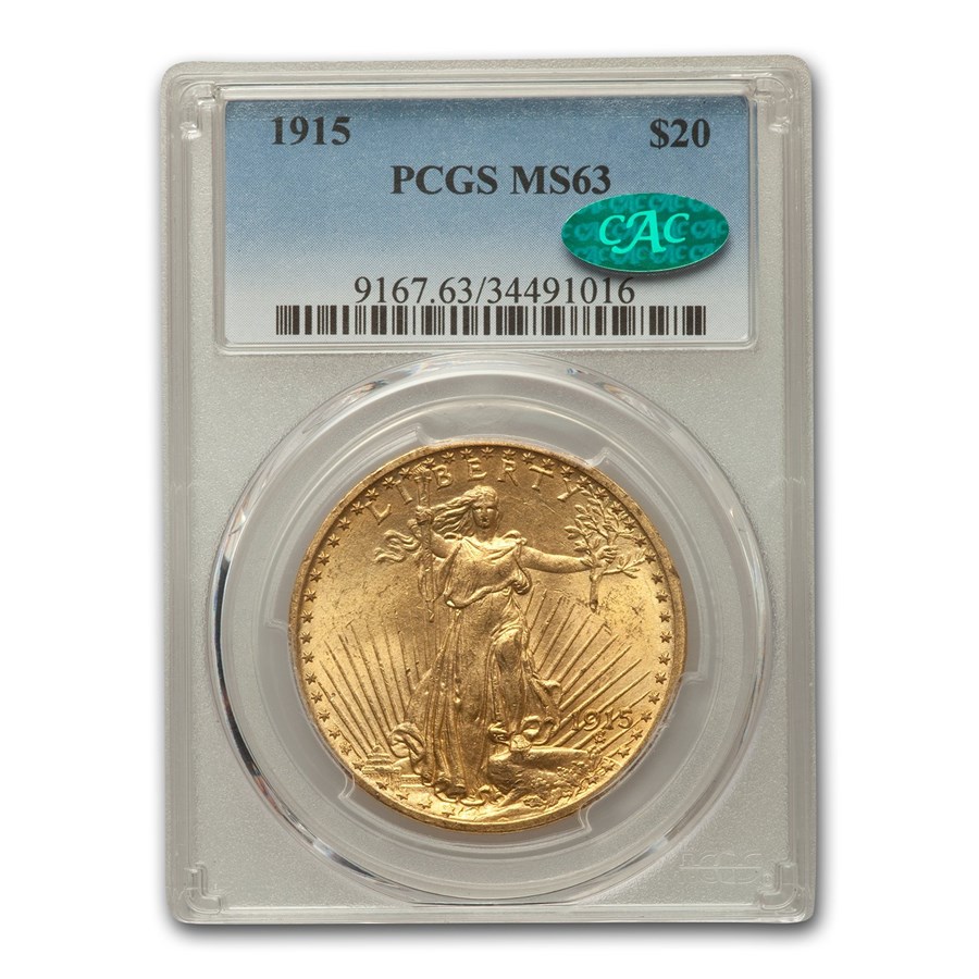 1915 $20 St Gaudens Gold Double Eagle MS-63 PCGS CAC