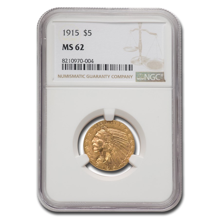 1915 $5 Indian Gold Half Eagle MS-62 NGC