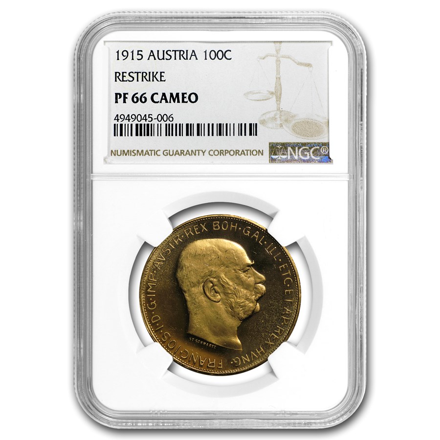 1915 Austria Gold 100 Corona PF-66 Cameo NGC (Restrike)