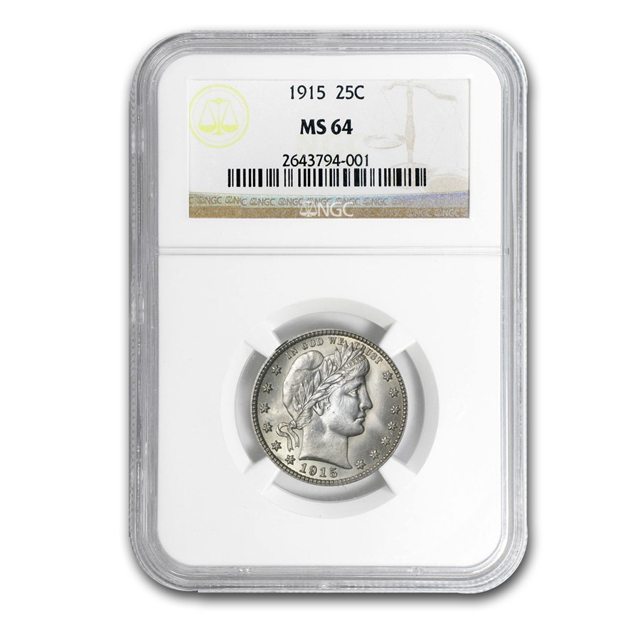 1915 Barber Quarter MS-64 NGC