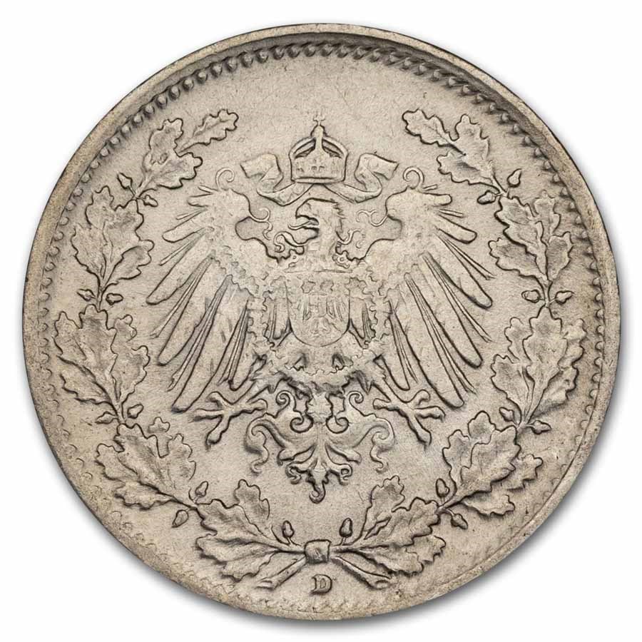 1915-D German Empire Silver 1/2 Mark Wilhelm II BU