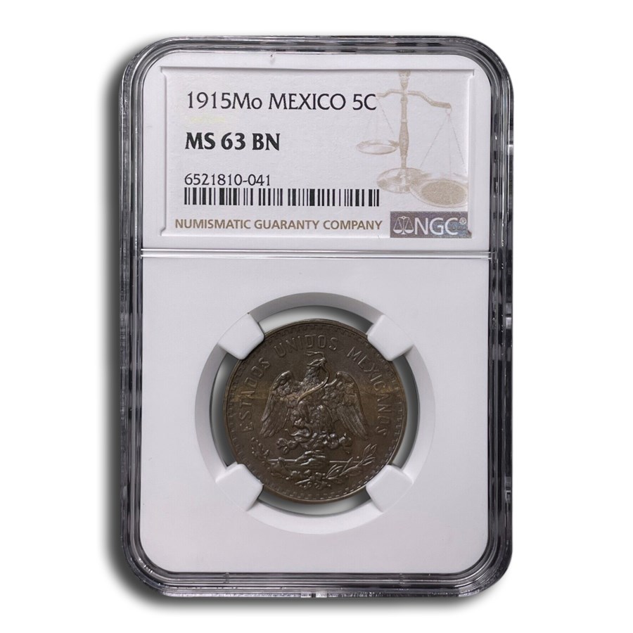 1915-Mo Mexico 5 Centavos MS-63 NGC (Brown)