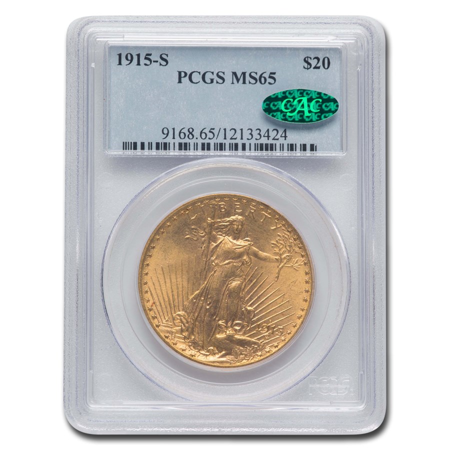 1915-S $20 St Gaudens Gold Double Eagle MS-65 PCGS CAC