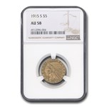 1915-S $5 Indian Gold Half Eagle AU-58 NGC