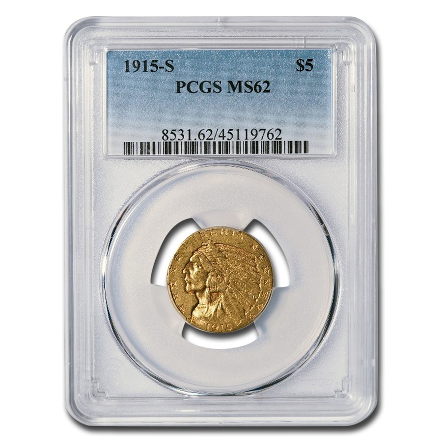1915-S $5 Indian Gold Half Eagle MS-62 PCGS