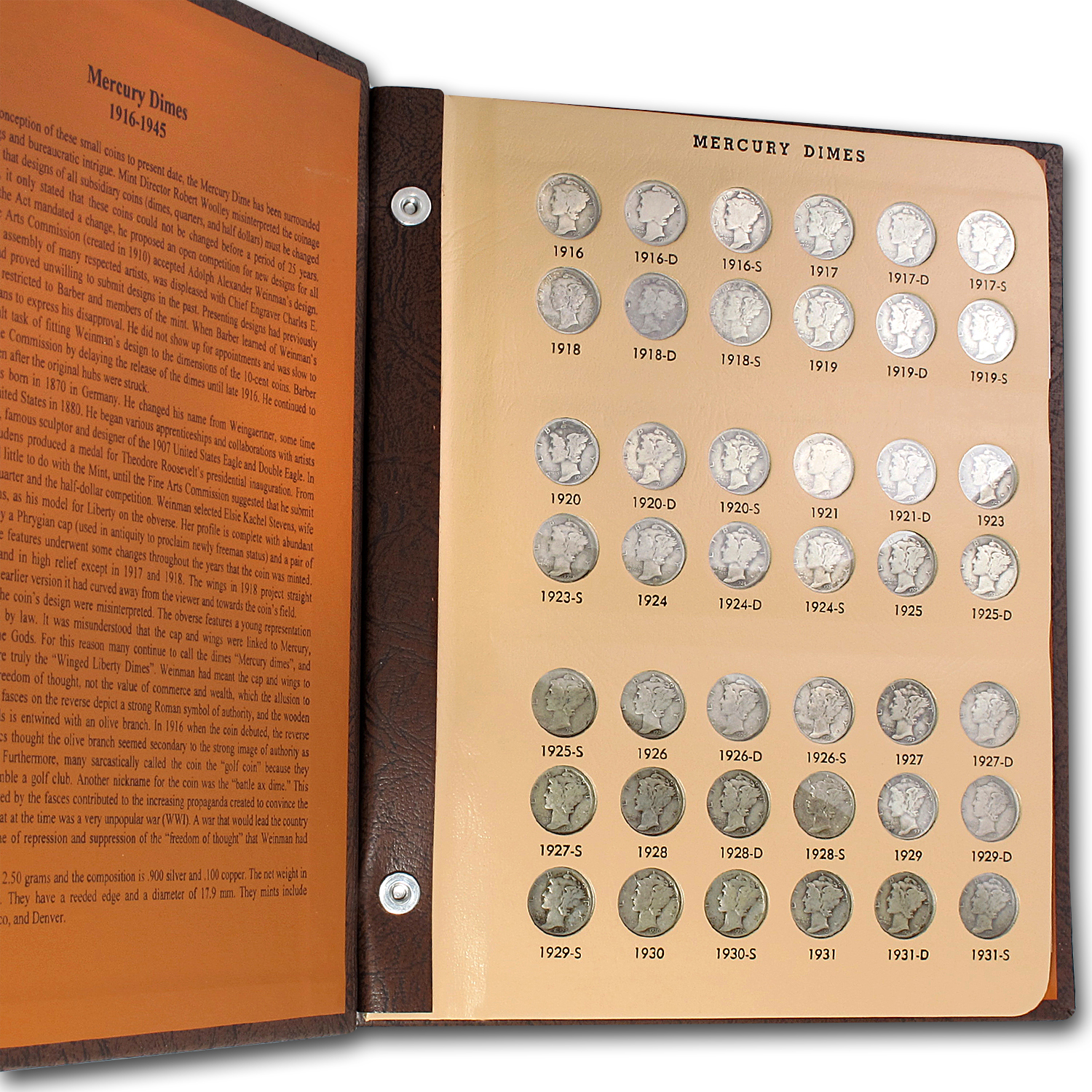 Buy 1916-1945 Complete Mercury Dime Set In Dansco Album | APMEX