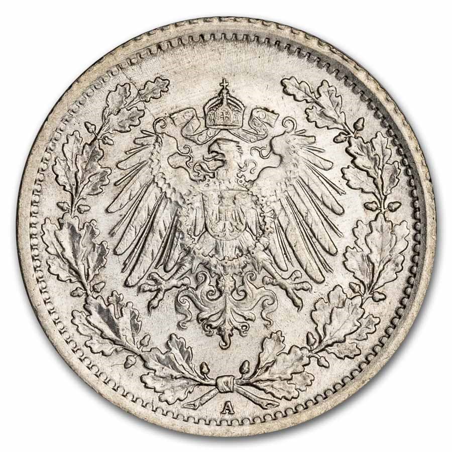 1916-A German Empire Silver 1/2 Mark Wilhelm II BU