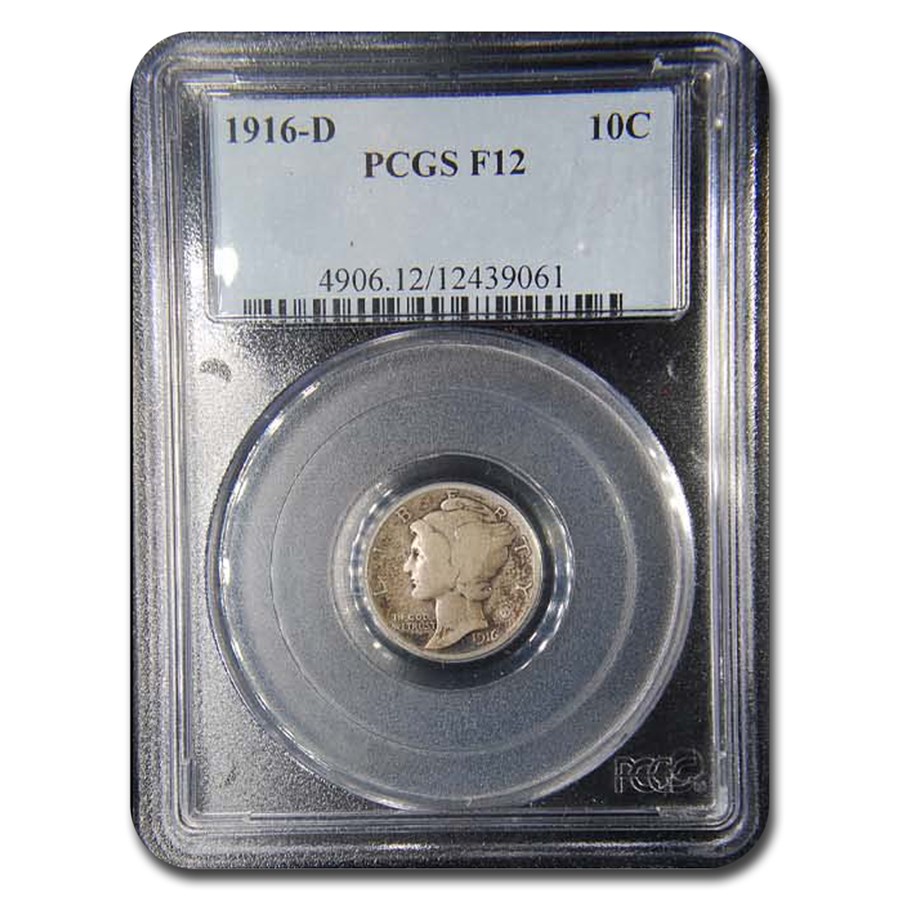 1916-D Mercury Dime Fine-12 PCGS